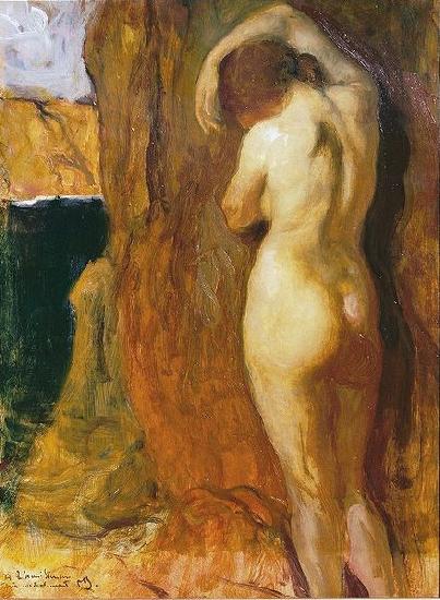 unknow artist Nude Leaning against a Rock Overlooking the Sea oil painting picture